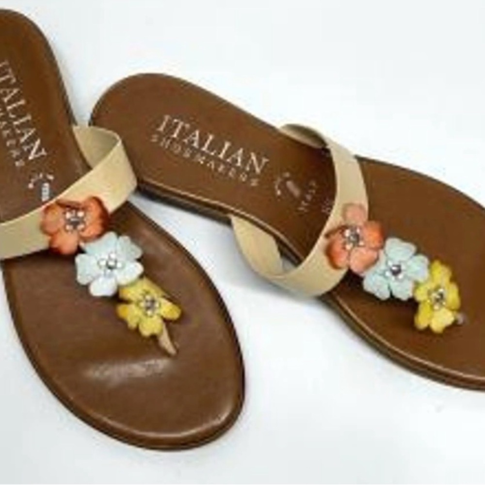 Italian Shoemakers Beige Sandals with Multicolor Floral Accents
